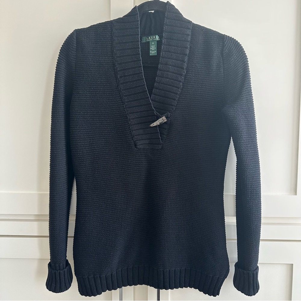 Ralph Lauren Black 100% Cotton Toggle Sweater Women’s Size Medium